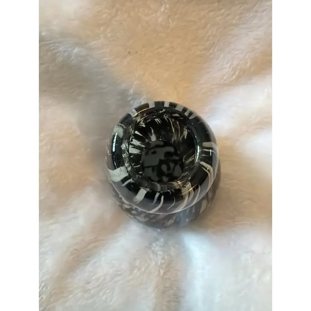 Vintage Black White Art Glass Bud Vase Hand Blown Confetti Speckled 4.5